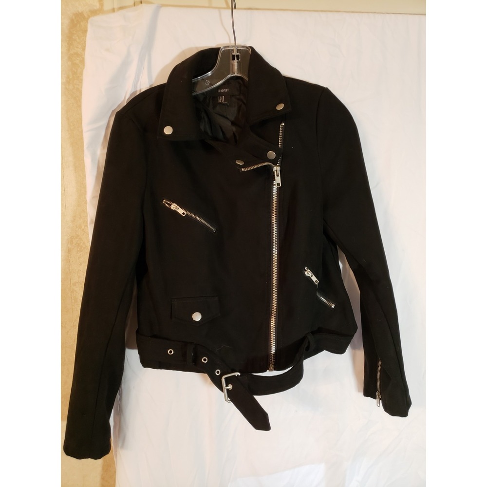 Women's Forever 21 Black Cropped Belted Zipper Jacket Size M